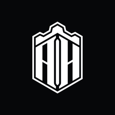 AH Harfi Logosu monogram altıgen kalkan şekilli taç kale geometriği tasarım şablonu