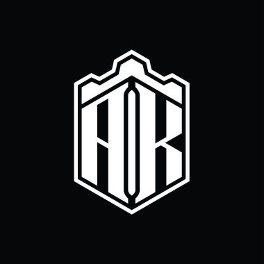 AK Harfi Logosu monogram altıgen kalkan şekilli taç kale geometriği ana hatlı tasarım şablonu