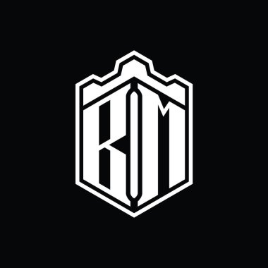 BM Harfi Logosu monogram altıgen kalkanı şekilli taç kale geometriği tasarım şablonu
