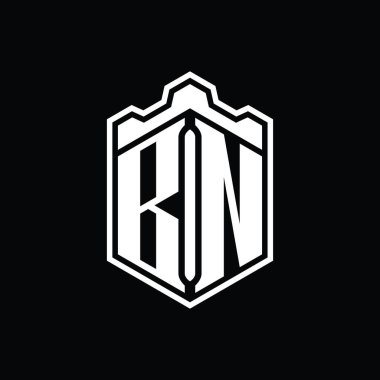 BN Harfi Logosu monogram altıgen kalkan şeklindeki taç kale geometriği tasarım şablonu