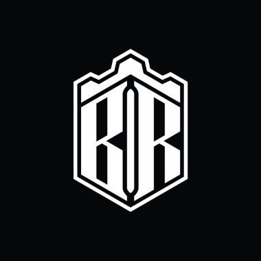 BR Letter Logo monogram altıgen kalkan şekilli taç kale geometriği tasarım şablonu