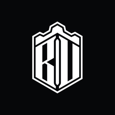 BU Letter Logo monogramı altıgen kalkanı şekilli taç kale geometriği tasarım şablonu