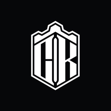 CK Harfi Logosu monogram altıgen kalkan şekilli taç kale geometriği tasarım şablonu