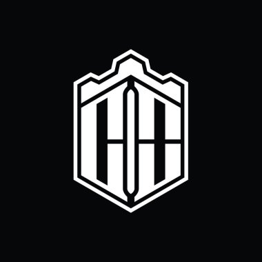 CO Harfi Logosu monogram altıgen kalkanı şekilli taç kale geometriği tasarım şablonu