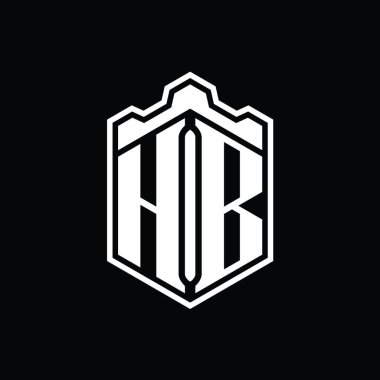 HB Harfi Logo monogramı altıgen kalkanı şeklindeki taç kale geometriği ana hatlı tasarım şablonu