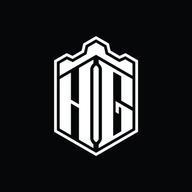 HG Harf Logosu monogram altıgen kalkan şekilli taç kale geometriği tasarım şablonu