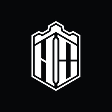 HO Harfi Logosu monogram altıgen kalkanı şekilli taç kale geometriği tasarım şablonu