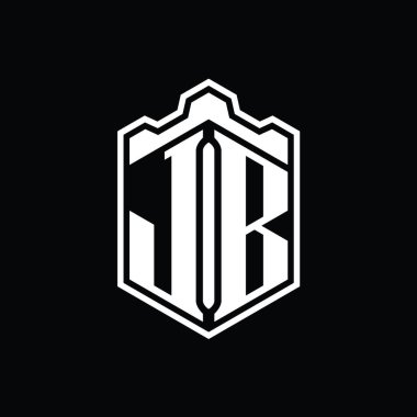 JB Harfi Logo monogram altıgen kalkan şekilli taç kale geometriği tasarım şablonu