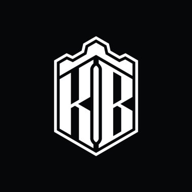KB Harfi Logo monogramı altıgen kalkanı şekilli taç kale geometriği tasarım şablonu