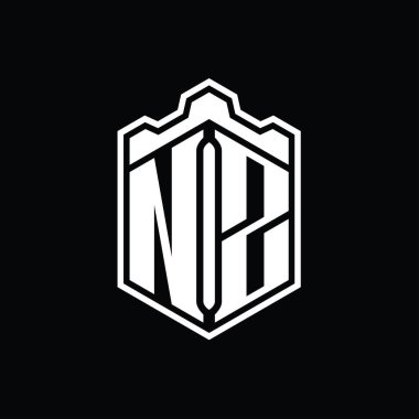 NZ Harf Logosu monogram altıgen kalkan şeklindeki taç kale geometriği tasarım şablonu