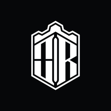 Veya Harf Logosu monogram altıgen kalkan şekilli taç kale geometriği ana hatlı biçim tasarım şablonu