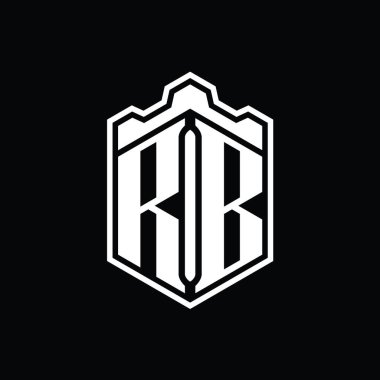 RB Harfi Logo monogramı altıgen kalkanı şeklindeki taç kale geometriği ana hatlı tasarım şablonu