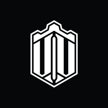 VV Harf Logosu monogram altıgen kalkan şekilli taç kale geometriği tasarım şablonu