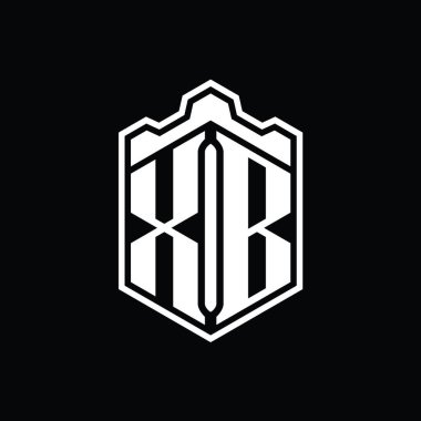 XB Harfi Logo monogramı altıgen kalkanı şekilli taç kale geometriği tasarım şablonu