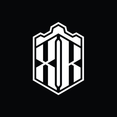 XK Harfi Logo monogramı altıgen kalkanı şeklindeki taç kale geometriği tasarım şablonu