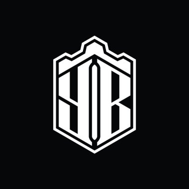 YB Harfi Logo monogramı altıgen kalkanı şeklindeki taç kale geometriği tasarım şablonu