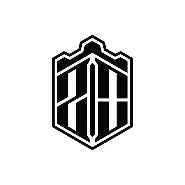 List Logo Monogram Sześciokąt Tarcza Kształt Koronki Zamek Geometryczny Zarysu — Zdjęcie stockowe