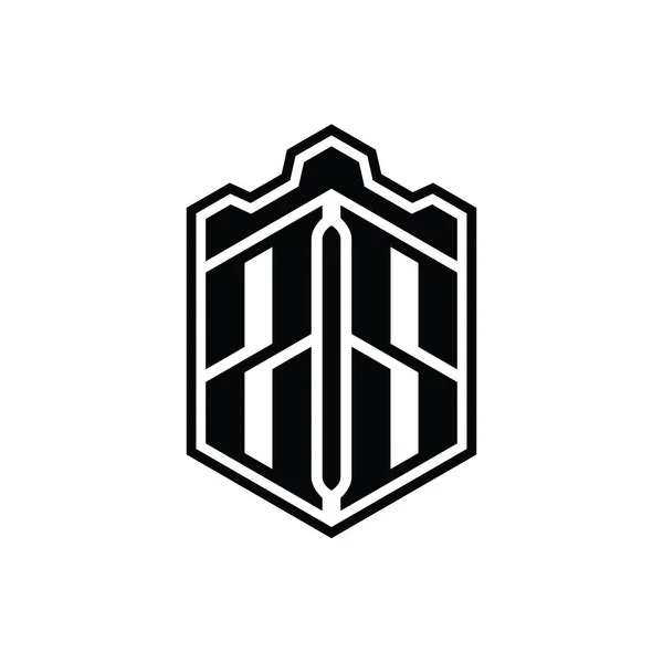 Letter Logo Monogramı Altıgen Kalkanı Şeklindeki Taç Kale Geometriği Ana — Stok fotoğraf