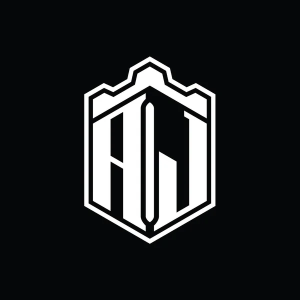 Логотип Буквы Джей Монограмма Шестиугольного Щита Формы Короны Замок Геометрические — стоковое фото