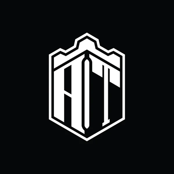 Harfi Logosu Monogram Altıgen Kalkan Şekilli Taç Kale Geometrik Tasarım — Stok fotoğraf