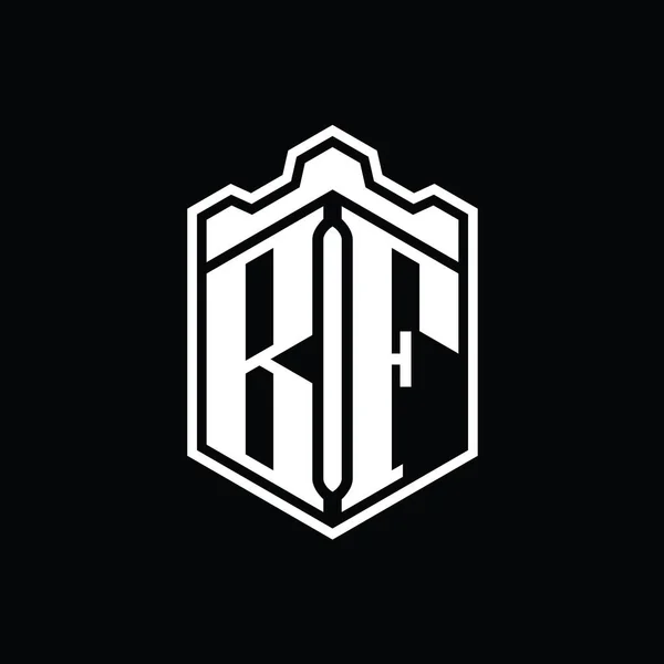 Bf字母Logo单字六边形盾形冠冕几何与轮廓样式设计模板 — 图库照片