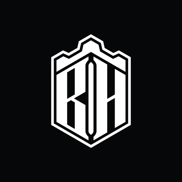 Harfli Logo Monogramı Altıgen Kalkanı Şeklindeki Taç Kale Geometriği Ana — Stok fotoğraf