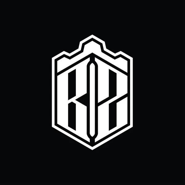 Bz字母Logo六边形盾体冠冕几何图形与轮廓样式设计模板 — 图库照片