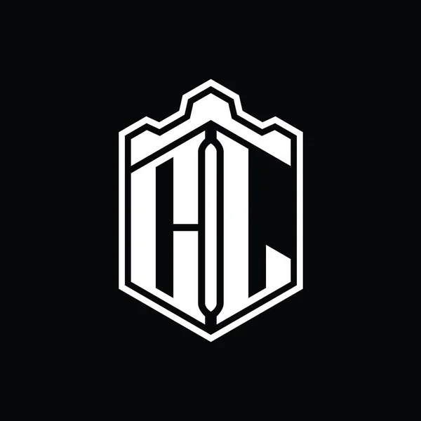 Harfli Logo Monogram Altıgen Kalkan Şekilli Taç Kale Geometriği Tasarım — Stok fotoğraf