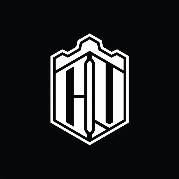 Harf Logosu Monogram Altıgen Kalkanı Şekilli Taç Kale Geometriği Tasarım — Stok fotoğraf