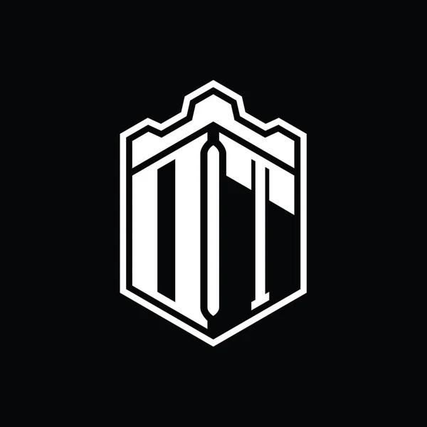 Letter Logo Monogram Zeshoekig Schildvorm Kroon Kasteel Geometrisch Met Schets — Stockfoto