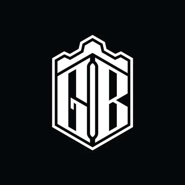Логотип Буквы Шестигранный Щит Формы Короны Замок Геометрический Контуром Стиль — стоковое фото