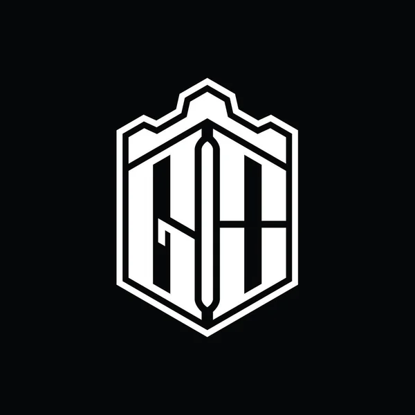 Логотип Letter Монограмма Шестиугольник Щит Формы Короны Замок Геометрические Очертаниями — стоковое фото