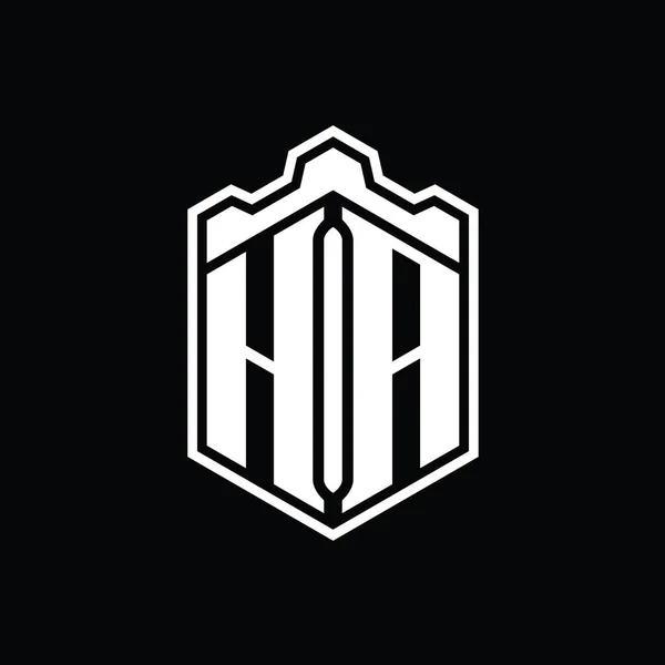 Ha字母Logo六边形盾体冠几何图案 外型设计模板 — 图库照片