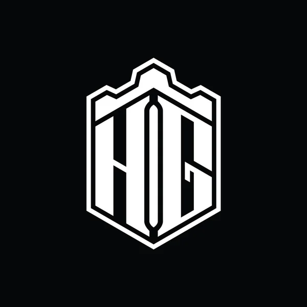 Hg字母Logo六边形盾体冠冕几何图形与轮廓样式设计模板 — 图库照片