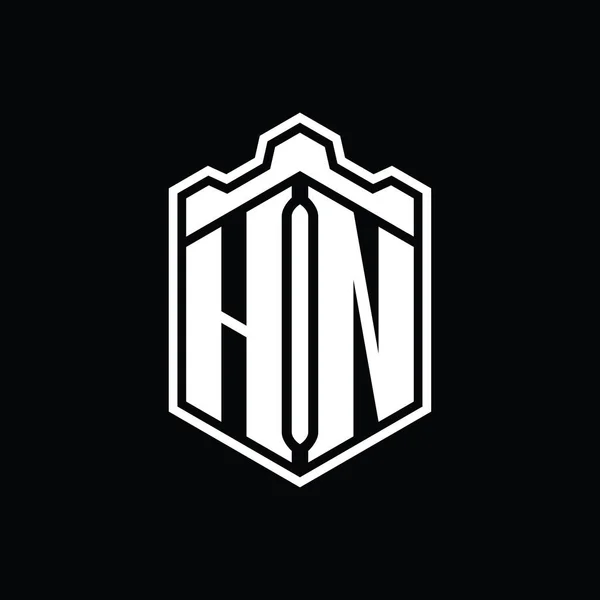 Hn字母Logo六边形盾体冠冕几何图形与轮廓样式设计模板 — 图库照片