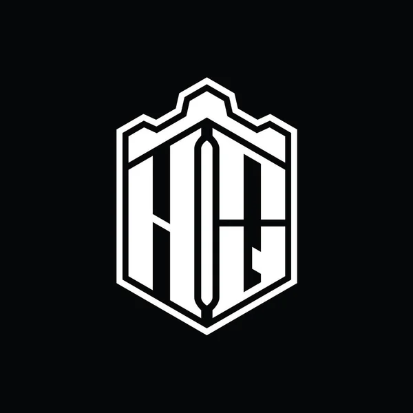 Karargah Harfi Logosu Monogram Altıgen Kalkan Şekilli Taç Kale Geometriği — Stok fotoğraf