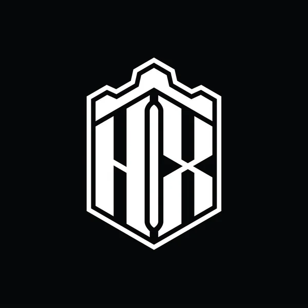 Hx字母Logo六边形盾体冠冕几何图形与轮廓样式设计模板 — 图库照片
