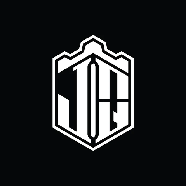 List Logo Monogram Sześciokąt Tarcza Kształt Korony Zamek Geometryczny Zarysu — Zdjęcie stockowe