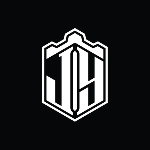 Буква Монограмма Шестиугольной Формы Коронный Замок Геометрический Контурным Дизайном Стиля — стоковое фото