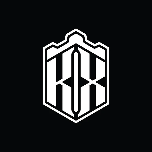 Brev Logotyp Monogram Hexagon Sköld Form Krona Slott Geometriska Med — Stockfoto