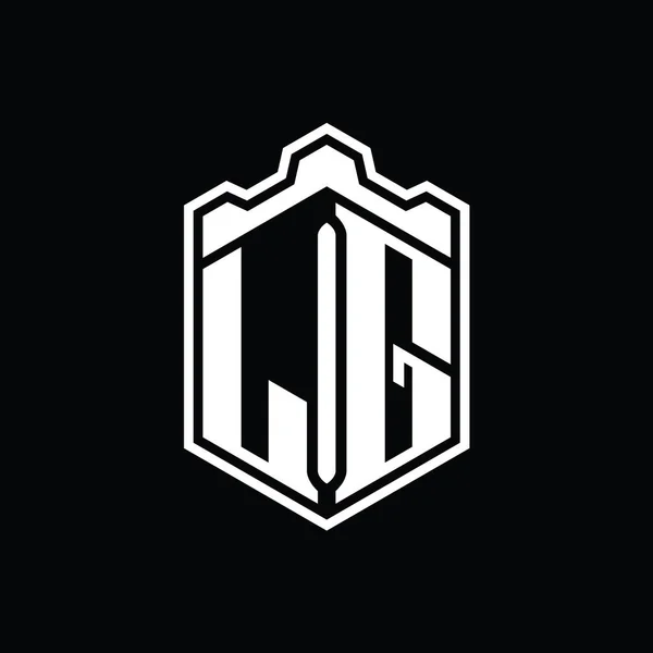 Harf Logosu Monogram Altıgen Kalkan Şekilli Taç Kale Geometriği Tasarım — Stok fotoğraf