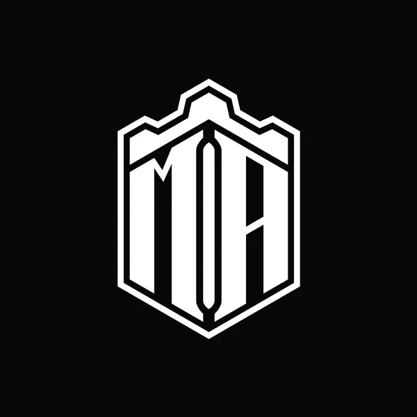 Harfi Logosu Monogram Altıgen Kalkanı Şekilli Taç Kale Geometriği Ana — Stok fotoğraf
