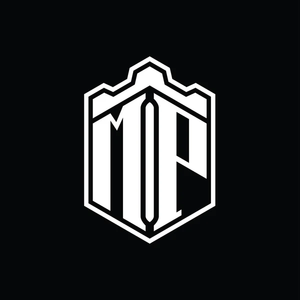 Surat Logo Monogram Heksagon Perisai Bentuk Mahkota Istana Geometris Dengan — Stok Foto