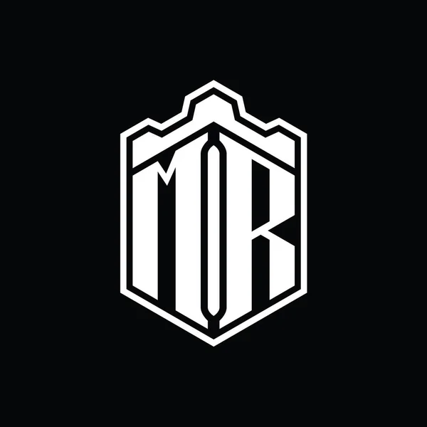 Монограмма Логотипа Шестигранный Щит Формы Короны Замок Геометрический Контуром Стиль — стоковое фото