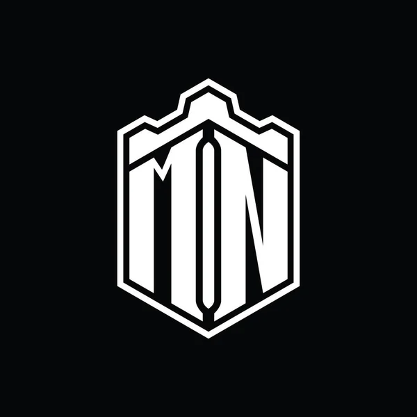 Harfli Logo Monogram Altıgen Kalkan Şeklindeki Taç Kale Geometriği Tasarım — Stok fotoğraf