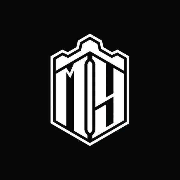 Mijn Letter Logo Monogram Zeshoek Schildvorm Kroon Kasteel Geometrisch Met — Stockfoto