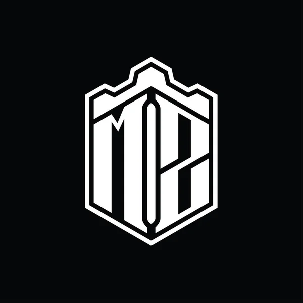 Mz字母Logo六边形盾体冠冕几何图形与轮廓样式设计模板 — 图库照片