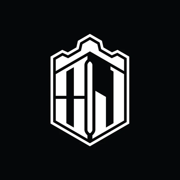 Монограмма Логотипа Шестигранный Щит Формы Короны Замок Геометрический Контуром Стиль — стоковое фото