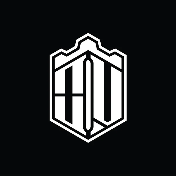 Harf Logosu Monogram Altıgen Kalkan Şeklindeki Taç Kale Geometriği Tasarım — Stok fotoğraf