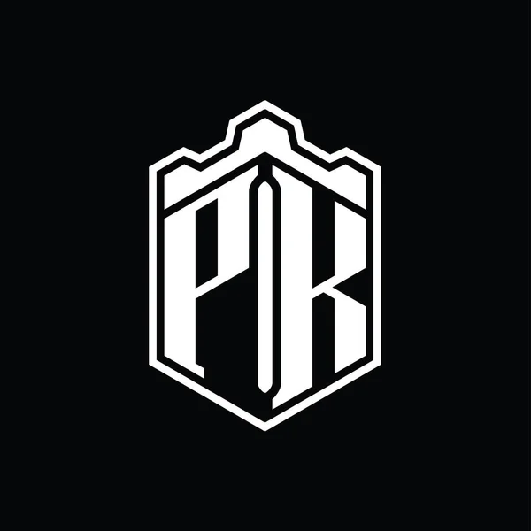 Pk字母Logo六边形盾形冠冕几何图案 外型设计模板 — 图库照片